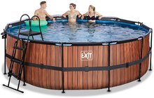 Piscine circolari - Piscina con copertura e filtrazione a sabbia Wood pool Exit Toys rotonda con costruzione in acciaio 427*122 cm marrone dai 6 anni_1