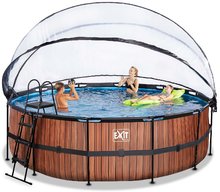Bazény kruhové - Bazén s krytom a pieskovou filtráciou Wood pool Exit Toys kruhový oceľová konštrukcia 450*122 cm hnedý od 6 rokov_0