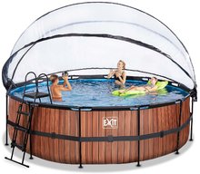 Medencék kerek alakúak - Medence búrával és homokszűrős vízforgatóval Wood pool Exit Toys kerek acél medencekeret 450*122 cm barna 6 évtől_0