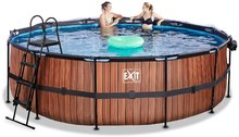 Bazény kruhové - Bazén s krytom a pieskovou filtráciou Wood pool Exit Toys kruhový oceľová konštrukcia 450*122 cm hnedý od 6 rokov_1