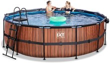 Schwimmbecken rund - EXIT Wood Pool ø450x122cm mit Sandfilterpumpe und Abdeckung - braun _1