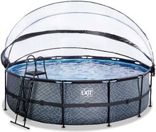 Piscine circolari - Piscina con copertura e  filtrazione a sabbia Stone pool Exit Toys rotonda con costruzione in acciaio 488*122 cm grigia dai 6 anni_2