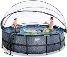 Bazény kruhové - Bazén s krytom a pieskovou filtráciou Stone pool Exit Toys kruhový oceľová konštrukcia 488*122 cm šedý od 6 rokov_0