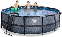 Piscines rondes - Piscine Stone Pool Exit Toys avec couverture et filtration à sable Structure en acier circulaire 488*122 cm gris à partir de 6 ans_1