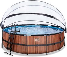 Bazény kruhové - Bazén s krytom a pieskovou filtráciou Wood pool Exit Toys kruhový oceľová konštrukcia 488*122 cm hnedý od 6 rokov_2