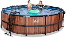 Bazény kruhové - Bazén s krytom a pieskovou filtráciou Wood pool Exit Toys kruhový oceľová konštrukcia 488*122 cm hnedý od 6 rokov_1