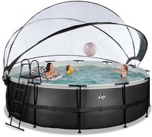 Piscines rondes - Piscine Black Leather Pool Exit Toys avec couverture et filtration à sable Structure en acier circulaire 488*122 cm noire à partir de 6 ans_0