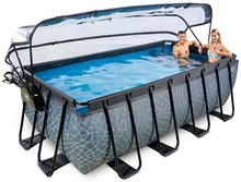Obdélníkové bazény  - Bazén s krytem a pískovou filtrací Stone pool Exit Toys ocelová konstrukce 400*200*122 cm šedý od 6 let_0