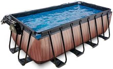 Bazény obdĺžnikové - Bazén s krytom a pieskovou filtráciou Wood pool Exit Toys oceľová konštrukcia 400*200*122 cm hnedý od 6 rokov_1
