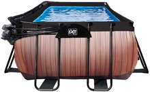 Bazény obdĺžnikové - Bazén s krytom a pieskovou filtráciou Wood pool Exit Toys oceľová konštrukcia 400*200*122 cm hnedý od 6 rokov_1