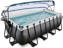 Bazény obdĺžnikové - Bazén s krytom a pieskovou filtráciou Black Leather pool Exit Toys oceľová konštrukcia 400*200*122 cm čierny od 6 rokov_0