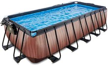 Bazény obdĺžnikové - Bazén s krytom a pieskovou filtráciou Wood pool Exit Toys oceľová konštrukcia 540*250*122 cm hnedý od 6 rokov_1