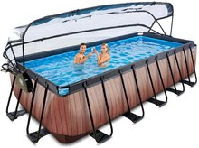 Baseny prostokątne - Basen z dachem i filtracją piaskową Wood pool Exit Toys stalowa konstrukcja, 540x250x122 cm, brązowy, od 6 roku życia_2