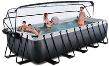 Bazény obdĺžnikové - Bazén s krytom a pieskovou filtráciou Black Leather pool Exit Toys oceľová konštrukcia 540*250*122 cm čierny od 6 rokov_0