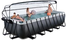 Piscine rettangolari - Piscina con copertura e filtrazione a sabbia Black Leather pool Exit Toys costruzione in acciaio 540*250*122 cm nera dai 6 anni_0