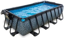 Bazény obdĺžnikové - Bazén s krytom pieskovou filtráciou a tepelným čerpadlom Stone pool Exit Toys oceľová konštrukcia 400*200*100 cm šedý od 6 rokov_2