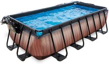 Bazény obdĺžnikové - Bazén s krytom pieskovou filtráciou a tepelným čerpadlom Wood pool Exit Toys oceľová konštrukcia 400*200*100 cm hnedý od 6 rokov_2