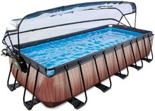 Obdélníkové bazény  - Bazén s krytem pískovou filtrací a tepelným čerpadlem Wood pool Exit Toys ocelová konstrukce 540*250*100 cm hnědý od 6 let_1