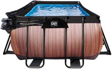 Bazény obdĺžnikové - Bazén s krytom pieskovou filtráciou a tepelným čerpadlom Wood pool Exit Toys oceľová konštrukcia 540*250*100 cm hnedý od 6 rokov_1