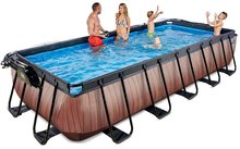 Obdélníkové bazény  - Bazén s krytem pískovou filtrací a tepelným čerpadlem Wood pool Exit Toys ocelová konstrukce 540*250*100 cm hnědý od 6 let_0