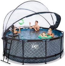 Piscine rotunde - Piscină cu prelată filtrare pentru nisip și o pompă de căldură Stone pool grey Exit Toys construcție rotundă din metal 360*122 cm gri de la 6 ani_0