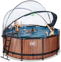 Bazény kruhové -  NA PREKLAD - Piscina con cubierta de filtración de arena y bomba de calor Wood pool Exit Toys Estructura de acero circular de 360 * 122 cm de color marrón desde 6 años._0