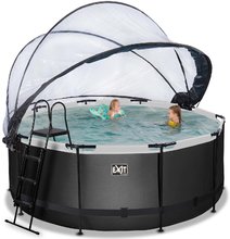Bazény kruhové - Bazén s krytom pieskovou filtráciou a tepelným čerpadlom Black Leather pool Exit Toys kruhový oceľová konštrukcia 360*122 cm čierny od 6 rokov_0