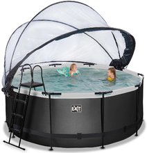 Piscine circolari - Piscina con copertura e filtrazione a sabbia e pompa di calore Black Leather pool Exit Toys rotonda costruzione in acciaio 360*122 cm nera dai 6 anni_0