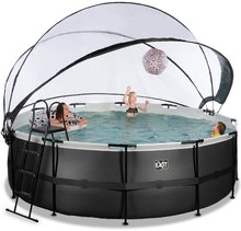 Piscine rotunde - Piscină cu prelată filtrare pentru nisip și o pompă de căldură Black Leather pool Exit Toys construcție rotundă din metal 427*122 cm neagră de la 6 ani_0