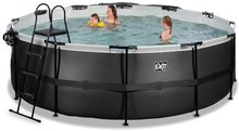 Schwimmbecken rund - EXIT Black Leather Pool ø427x122cm mit Sandfilterpumpe und Abdeckung und Wärmepumpe - schwarz _1