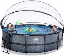Bazény kruhové - Bazén s krytom pieskovou filtráciou a tepelným čerpadlom Stone pool Exit Toys kruhový oceľová konštrukcia 450*122 cm šedý od 6 rokov_0