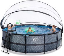 Piscine circolari - Piscina con copertura, filtrazione a sabbia e pompa di calore Stone pool Exit Toys rotonda costruzione in acciaio  450*122 cm grigia dai 6 anni_0