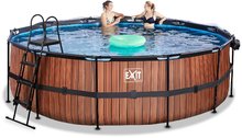 Bazény kruhové - Bazén s krytom pieskovou filtráciou a tepelným čerpadlom Wood pool Exit Toys kruhový oceľová konštrukcia 450*122 cm hnedý od 6 rokov_1