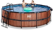 Piscine circolari - Piscina con copertura, filtrazione a sabbia e pompa di calore Wood pool Exit Toys rotonda costruzione in acciaio 450*122 cm marrone dai 6 anni_1