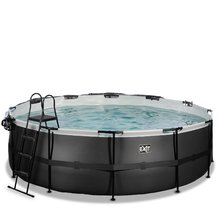 Piscine circolari - Piscina con copertura e filtrazione a sabbia e pompa di calore Black Leather pool Exit Toys rotonda costruzione in acciaio 450*122 cm nera dai 6 anni_3