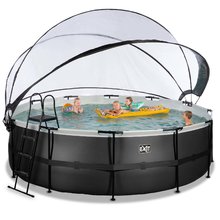 Piscine circolari - Piscina con copertura e filtrazione a sabbia e pompa di calore Black Leather pool Exit Toys rotonda costruzione in acciaio 450*122 cm nera dai 6 anni_0