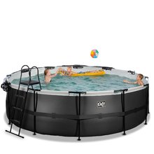 Baseny okrągłe - Basen z dachem, filtracją piaskową i pompą ciepła Black Leather pool Exit Toys okrągły, stalowa konstrukcja, 450x122 cm, czarny, od 6 roku życia_1