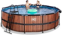 Bazény kruhové - Bazén s krytom pieskovou filtráciou a tepelným čerpadlom Wood pool Exit Toys kruhový oceľová konštrukcia 488*122 cm hnedý od 6 rokov_1