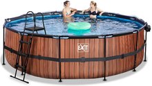 Piscine rotunde - Piscină cu prelată filtrare pentru nisip și o pompă de căldură Wood pool brown Exit Toys construcție rotundă din metal 488*122 cm maro de la 6 ani ET30671610_1