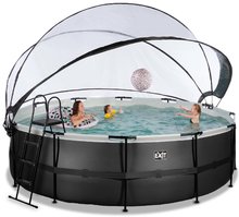 Piscine circolari - Piscina con copertura, filtrazione a sabbia e pompa di calore Black Leather pool Exit Toys rotonda con costruzione in acciaio 488*122 cm nera dai 6 anni_0