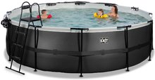 Piscine circolari - Piscina con copertura, filtrazione a sabbia e pompa di calore Black Leather pool Exit Toys rotonda con costruzione in acciaio 488*122 cm nera dai 6 anni_1