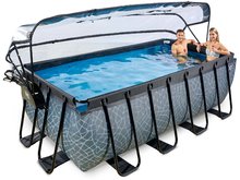 Bazény obdĺžnikové - Bazén s krytom pieskovou filtráciou a tepelným čerpadlom Stone pool Exit Toys oceľová konštrukcia 400*200*122 cm šedý od 6 rokov_0