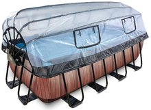 Piscine dreptunghiulare - Piscină cu prelată filtrare pentru nisip și o pompă de căldură Wood pool brown Exit Toys construcție din metal 400*200 cm maro de la 6 ani_1