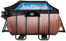 Bazény obdĺžnikové - Bazén s krytom pieskovou filtráciou a tepelným čerpadlom Wood pool Exit Toys oceľová konštrukcia 400*200*122 cm hnedý od 6 rokov_1
