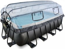 Bazény obdĺžnikové - Bazén s krytom pieskovou filtráciou a tepelným čerpadlom Black Leather pool Exit Toys oceľová konštrukcia 400*200*122 cm čierny od 6 rokov_1