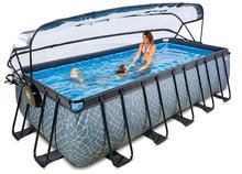 Bazény obdĺžnikové - Bazén s krytom pieskovou filtráciou a tepelným čerpadlom Stone pool Exit Toys oceľová konštrukcia 540*250*122 cm šedý od 6 rokov_2