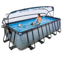 Bazény obdĺžnikové - Bazén s krytom pieskovou filtráciou a tepelným čerpadlom Stone pool Exit Toys oceľová konštrukcia 540*250*122 cm šedý od 6 rokov_10