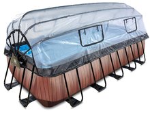Bazény obdĺžnikové - Bazén s krytom pieskovou filtráciou a tepelným čerpadlom Wood pool Exit Toys oceľová konštrukcia 540*250*122 cm hnedý od 6 rokov_0
