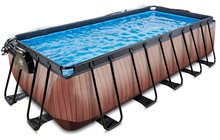 Bazény obdĺžnikové - Bazén s krytom pieskovou filtráciou a tepelným čerpadlom Wood pool Exit Toys oceľová konštrukcia 540*250*122 cm hnedý od 6 rokov_1