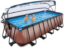 Bazény obdĺžnikové - Bazén s krytom pieskovou filtráciou a tepelným čerpadlom Wood pool Exit Toys oceľová konštrukcia 540*250*122 cm hnedý od 6 rokov_2